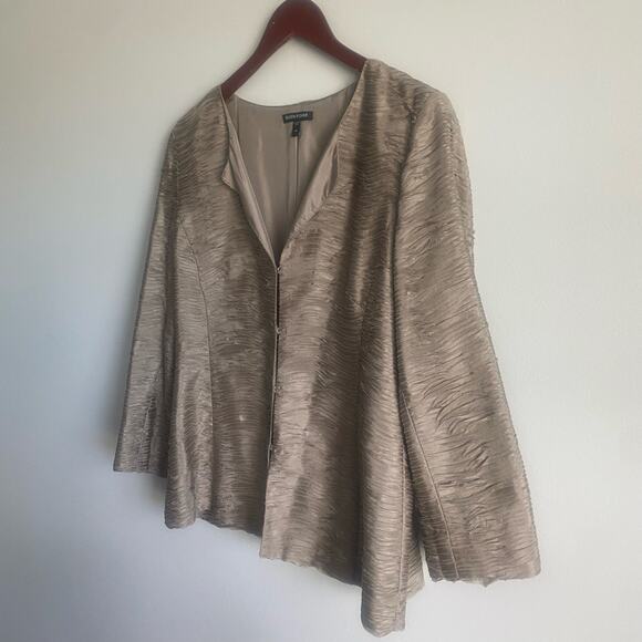 Eileen Fisher Ripple Bindu 100% Silk Textured Natural Beige Jacket Size Medium - Picture 2 of 6